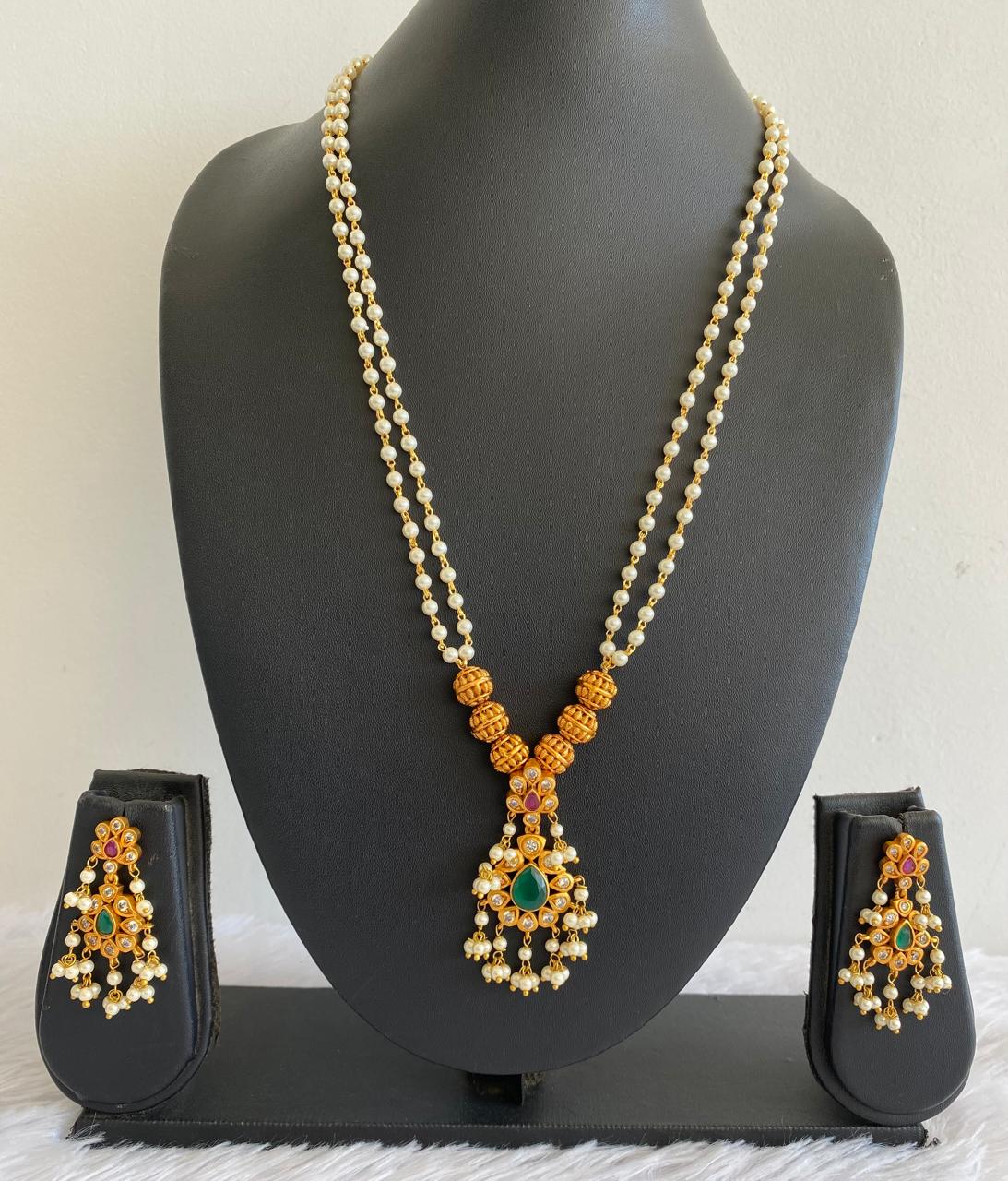 Matte Finish Ruby-green Pearl gutta pusalu chain Set DJ23904