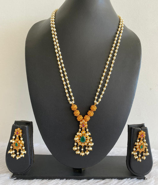 Matte Finish Ruby-green Pearl gutta pusalu chain Set DJ23904
