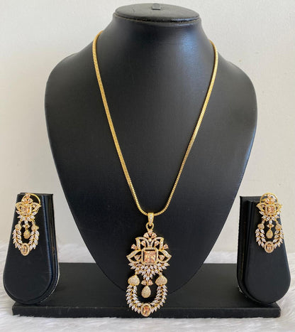 Gold Tone Cz Gold Stone Floral Chain Set DJ30471