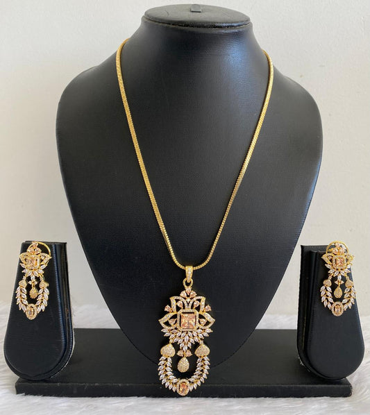 Gold Tone Cz Gold Stone Floral Chain Set DJ30471