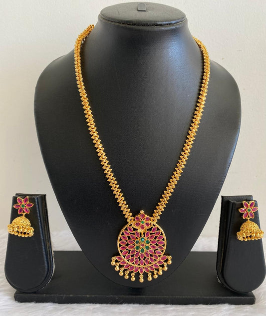 Gold tone Ruby-emerald Chain/Necklace Set DJ20932