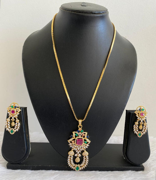 Gold Tone Cz Pink-Green-Blue Chain Set DJ30466