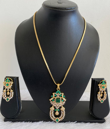 Gold Tone Cz Green Floral Chain Set DJ30468