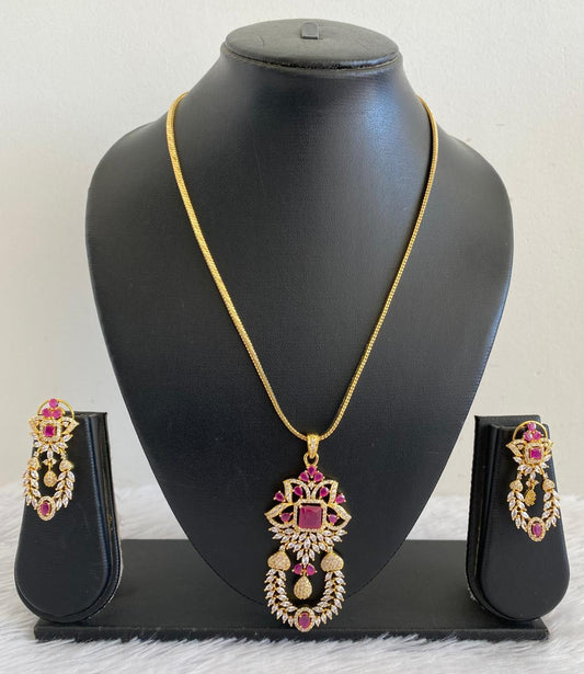 Gold Tone Cz Pink Flora Chain Set DJ30467
