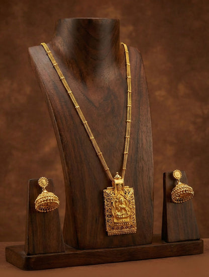 Gold Tone Lakshmi Designer Pendant Chain With Coin Jhumkka DJ32820