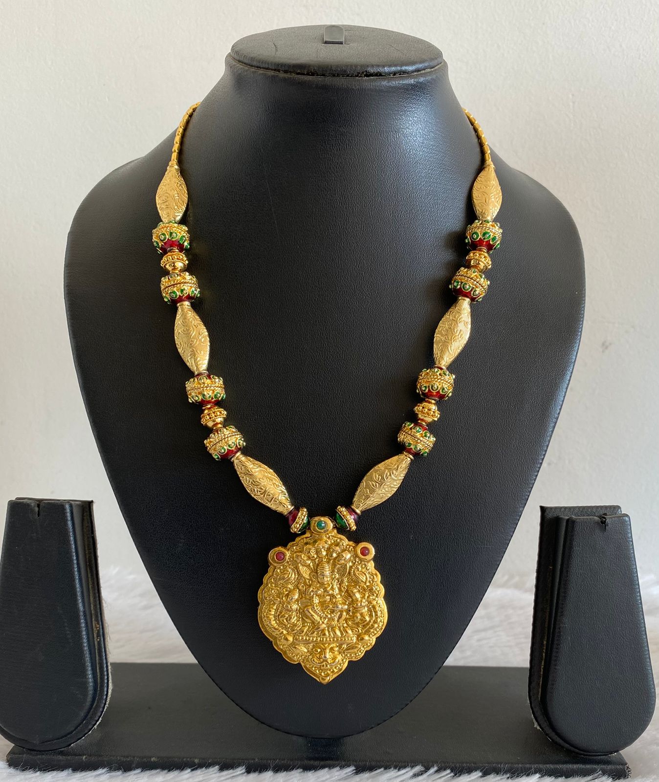 Gold Kolhapuri tone Meenakari beaded Lakshmi Necklace -dj15137
