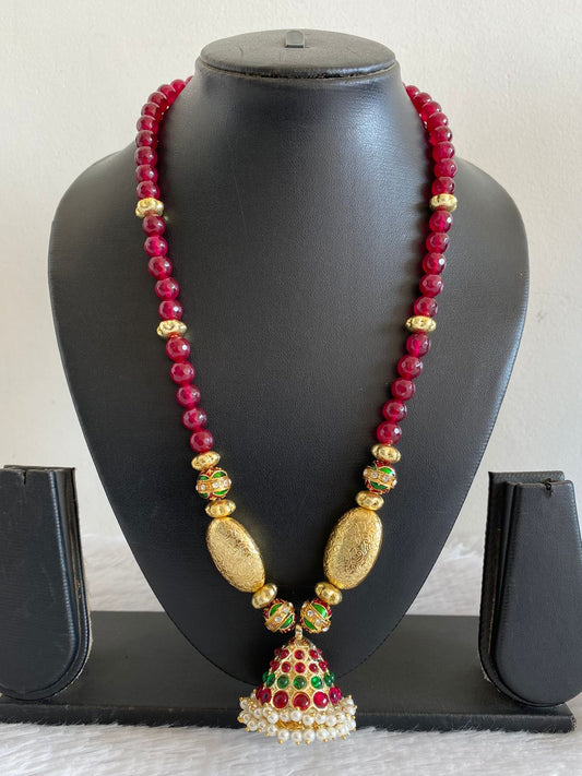 Gold tone Semi precious Kemp Jhumkka Pendant beaded Necklace DJ18024