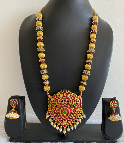 Gold tone Kemp-green Meenakari Beaded Necklace Set-dj17612