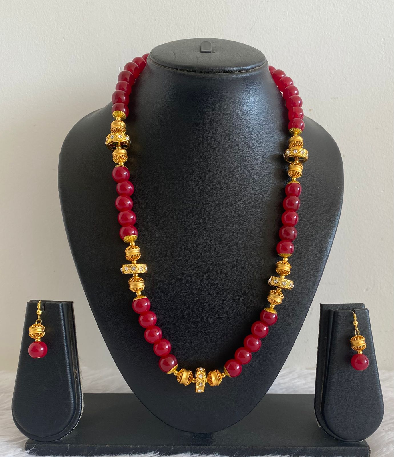 Lovely Handmade Ruby Meenakari Bead Necklace Set-dj04422