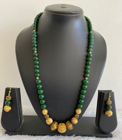 Gold tone Meenakari Green Beaded Necklace Set DJ18361