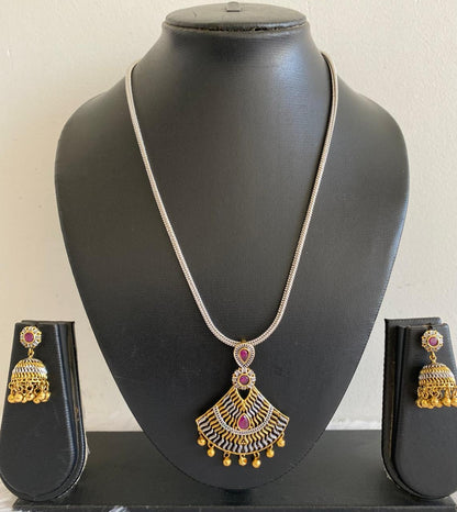 Two Tone Ruby Chain/Necklace Set-dj07454