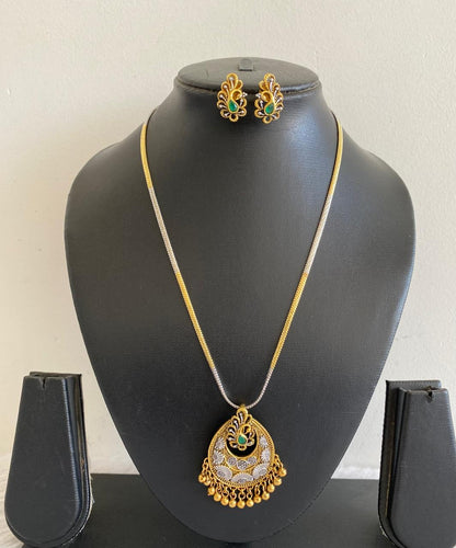 Beautiful Dual Tone Emerald Peacock Necklace Set-dj07451