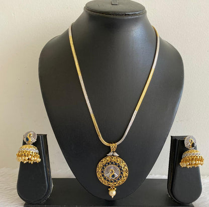 Beautiful Dual Tone Blue Peacock Necklace Set-dj07446