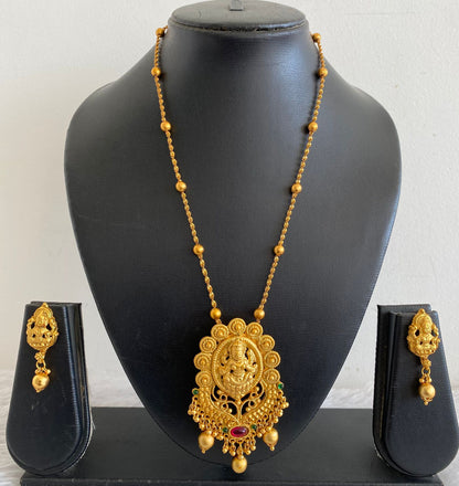 Unique Matte Finish Ruby-emerald Lakshmi Necklace Set-dj07699