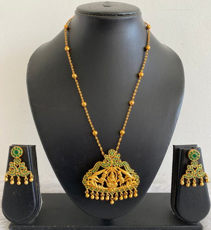 Matte Finish Emerald Peacock Necklace Gajalakshmi Set-dj07704(1)