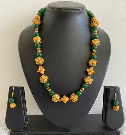 Matte Finish Handmade Green Designer Beads Necklace Set-dj07586