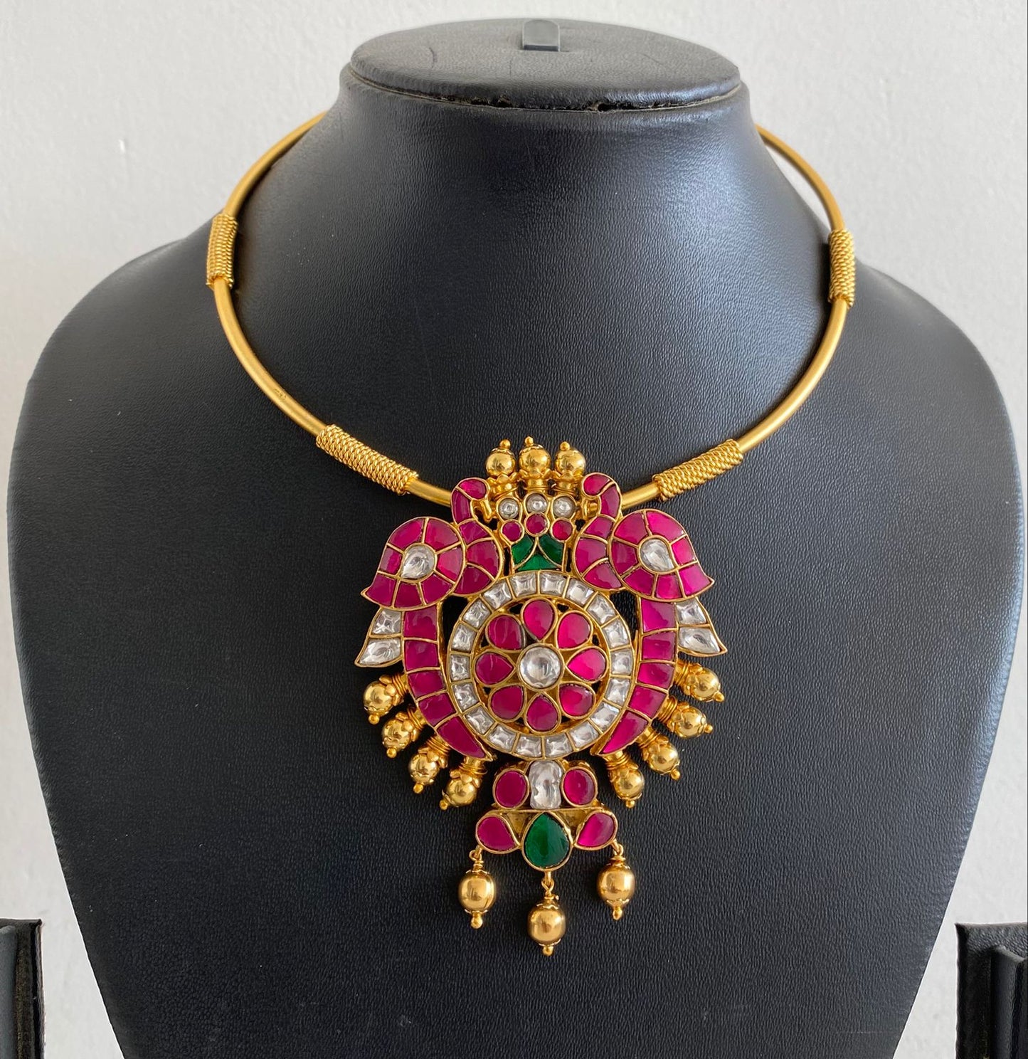 Gold Look Alike Kundan Jadau Peacock Hasli Necklace DJ33246