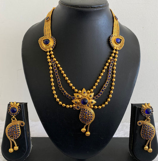 Antique gold tone Multi Layer Bule Mango Necklace Set - DJ16701