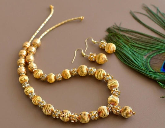 Gold tone white stone beaded necklace Set dj-04311