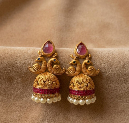 Matte Finish Ruby pearl Peacock Jhumkka-dj04287