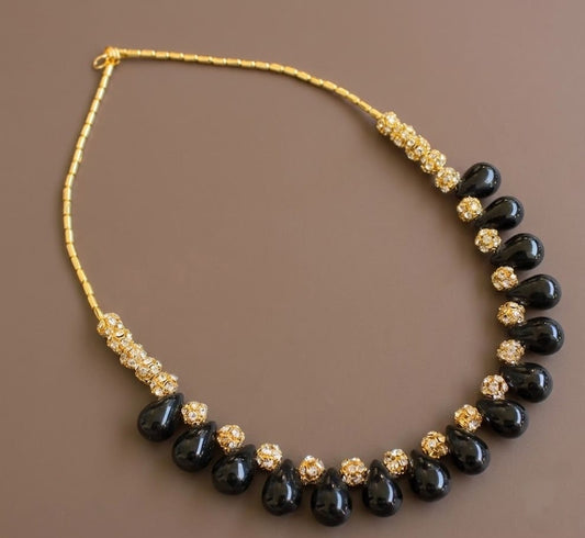 Gold tone Black Drop Bead Necklace-dj04000