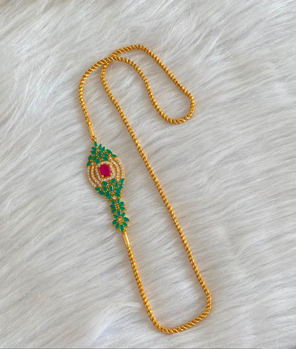 Gold tone cz ruby-white-emerald mugappu chain dj-37696