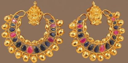 Gold Tone Ruby-blue Lakshmi Bali Earrings-dj04463