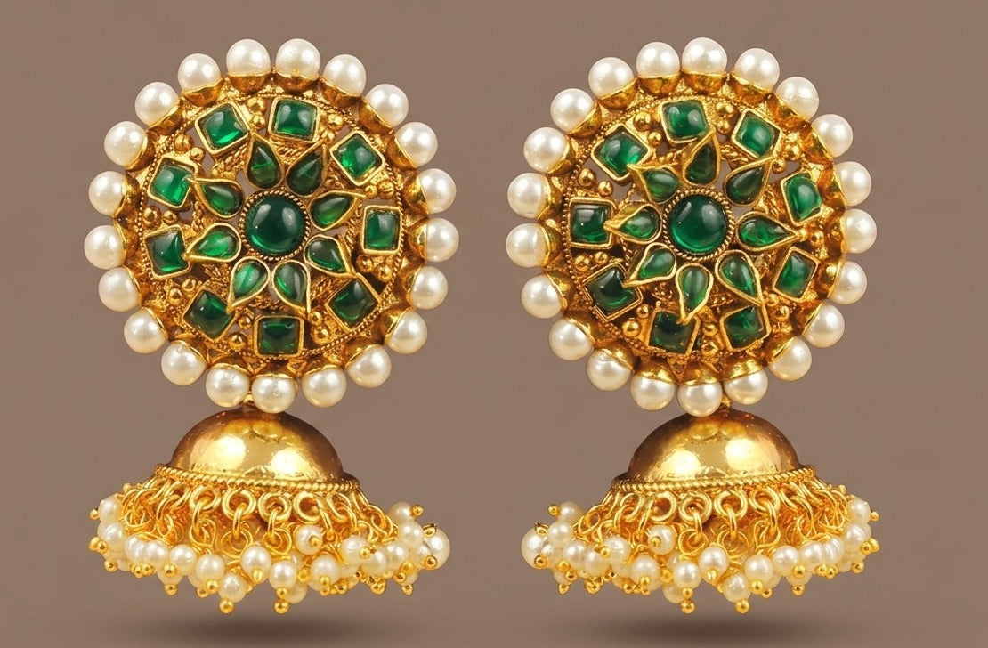 Gold tone Green Round Top Jhumkka-dj04443
