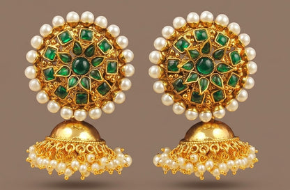 Gold tone Green Round Top Jhumkka-dj04443