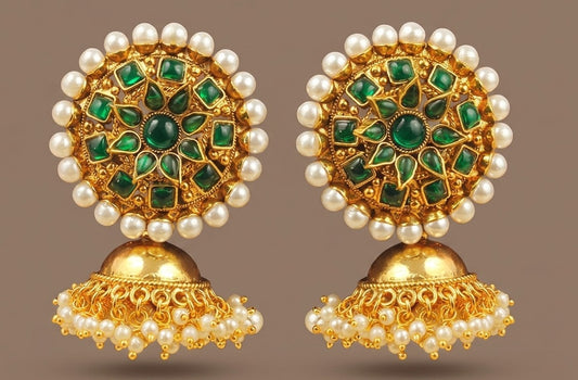 Gold tone Green Round Top Jhumkka-dj04443
