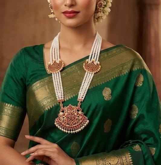 Gold tone pearl kemp moon temple haar set dj-04385