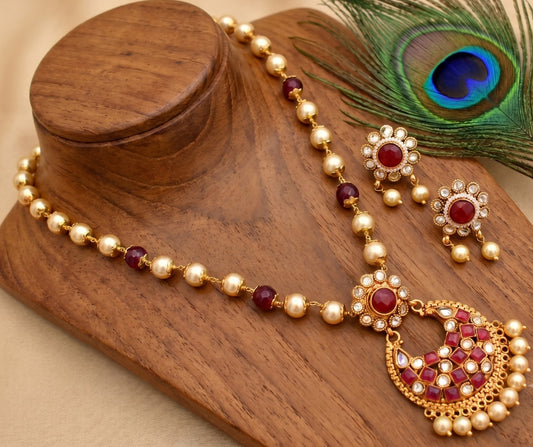 Antique pearl- pink necklace set dj-01625