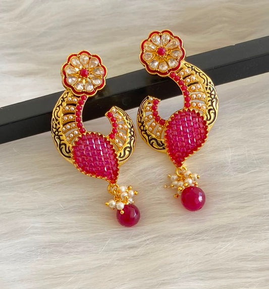 Gold tone AD ruby Flower earrings -dj04477