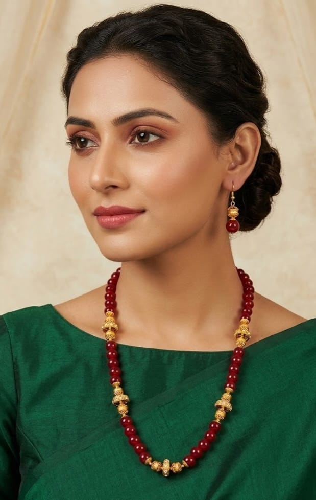 Lovely Handmade Ruby Meenakari Bead Necklace Set-dj04422