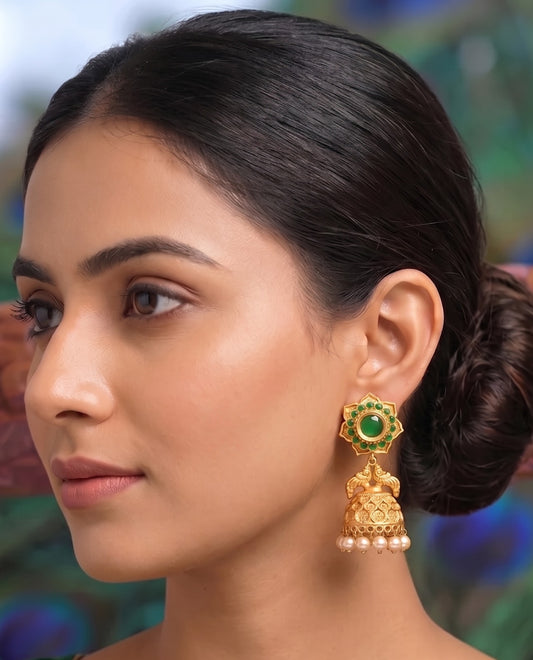 Matte finish flower green jhumkka dj-01548