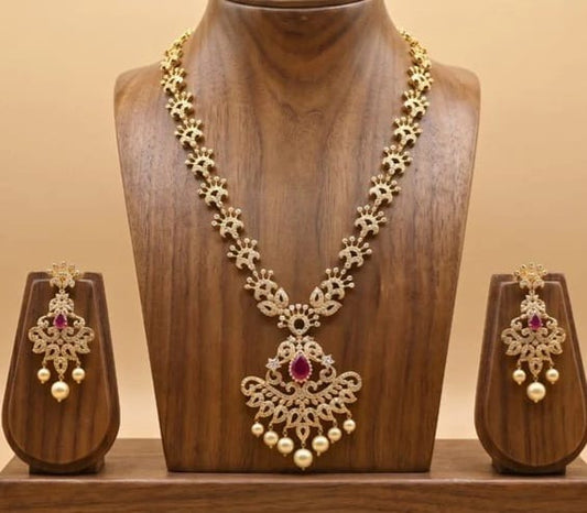 Gold tone semiprecious cz-ruby short haar set dj-03769