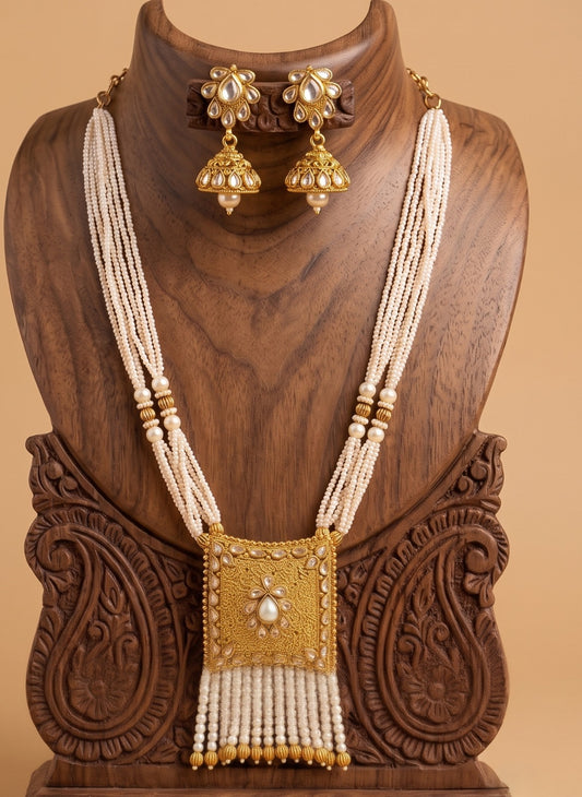 Antique pearl square pendant necklace set dj-01590