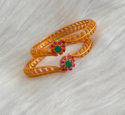 Matte Finish Ruby-green flower kada/Bangles(2.6) DJ29080