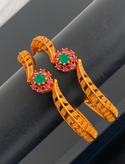 Matte Finish Ruby-green flower kada/Bangles(2.6) DJ29080