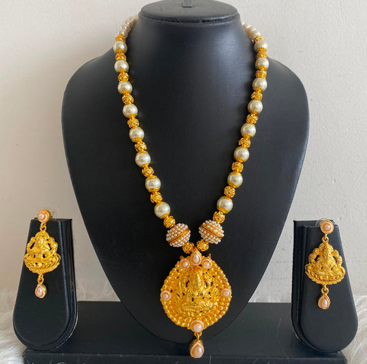 Gold tone pearl lakshmi necklace set dj-03702