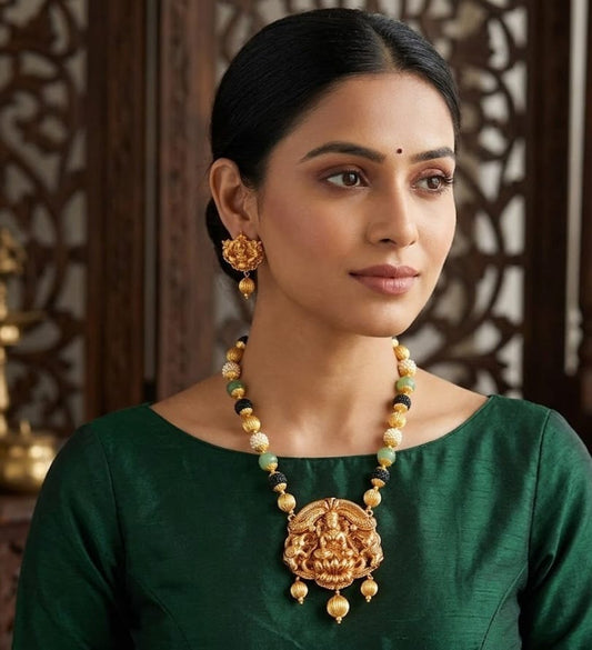 Gheru finish blue-black pearl Lakshmi necklace set dj-03690
