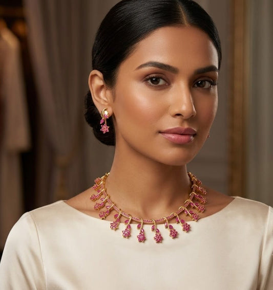 Gold tone ruby Nakshatra necklace set dj-03686