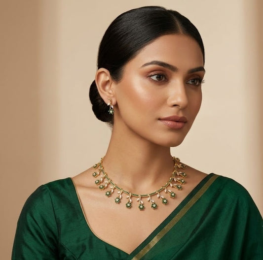 Gold tone cz bottle green Nakshatra necklace set dj-03687