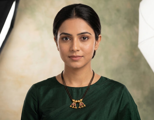 Matte finish kemp-green peacock mangalsutra dj-41042
