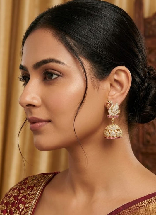 Gold tone cz-ruby swan jhumkka dj-03618