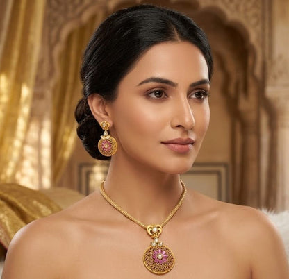 Gold plated kundan necklace set dj-03607