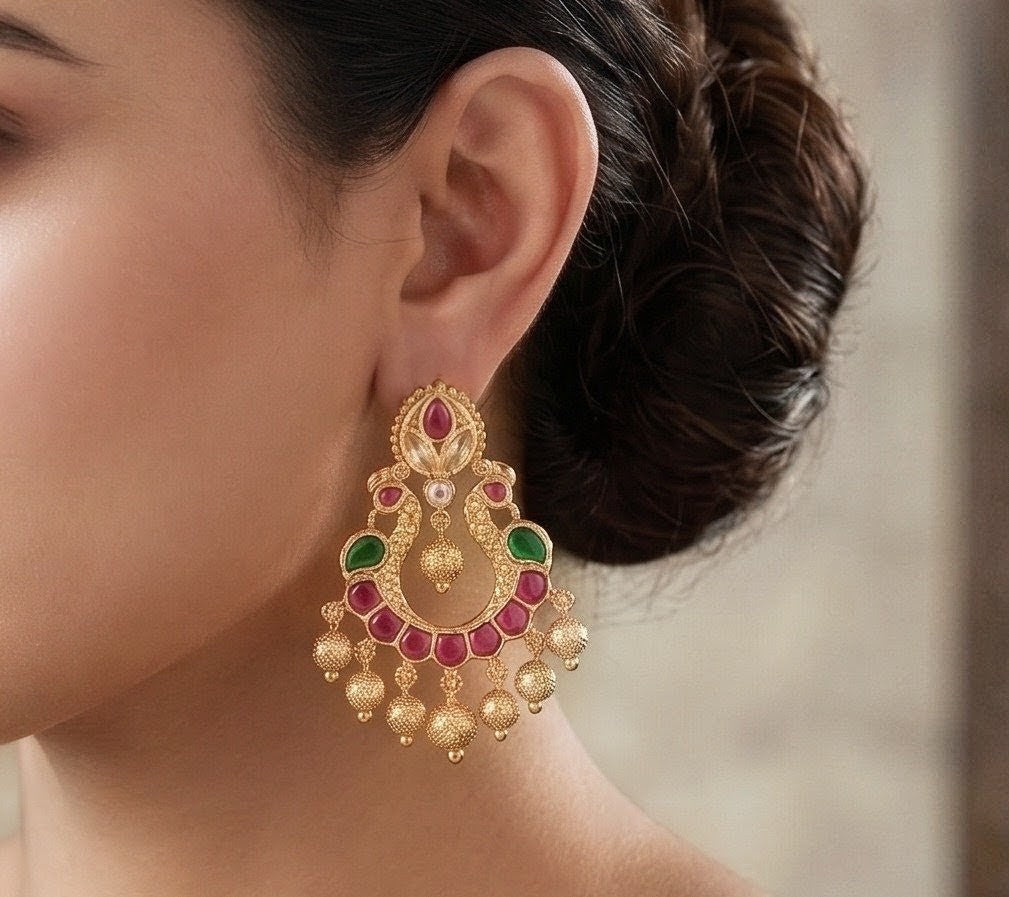 Gold Tone Cz Kemp-green Peacock Bali Earrings DJ33379