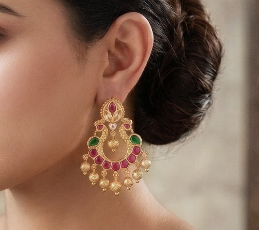 Gold Tone Cz Kemp-green Peacock Bali Earrings DJ33379