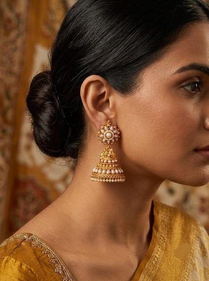 Antique gold tone pearl peacock jhumkkas dj-03539