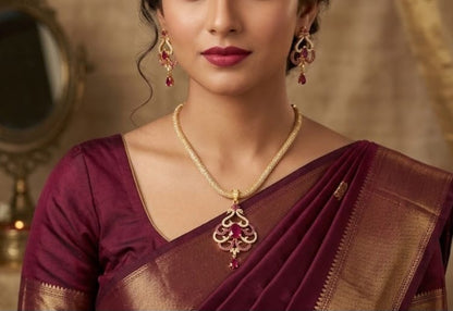 Gold tone cz-ruby necklace set dj-03466